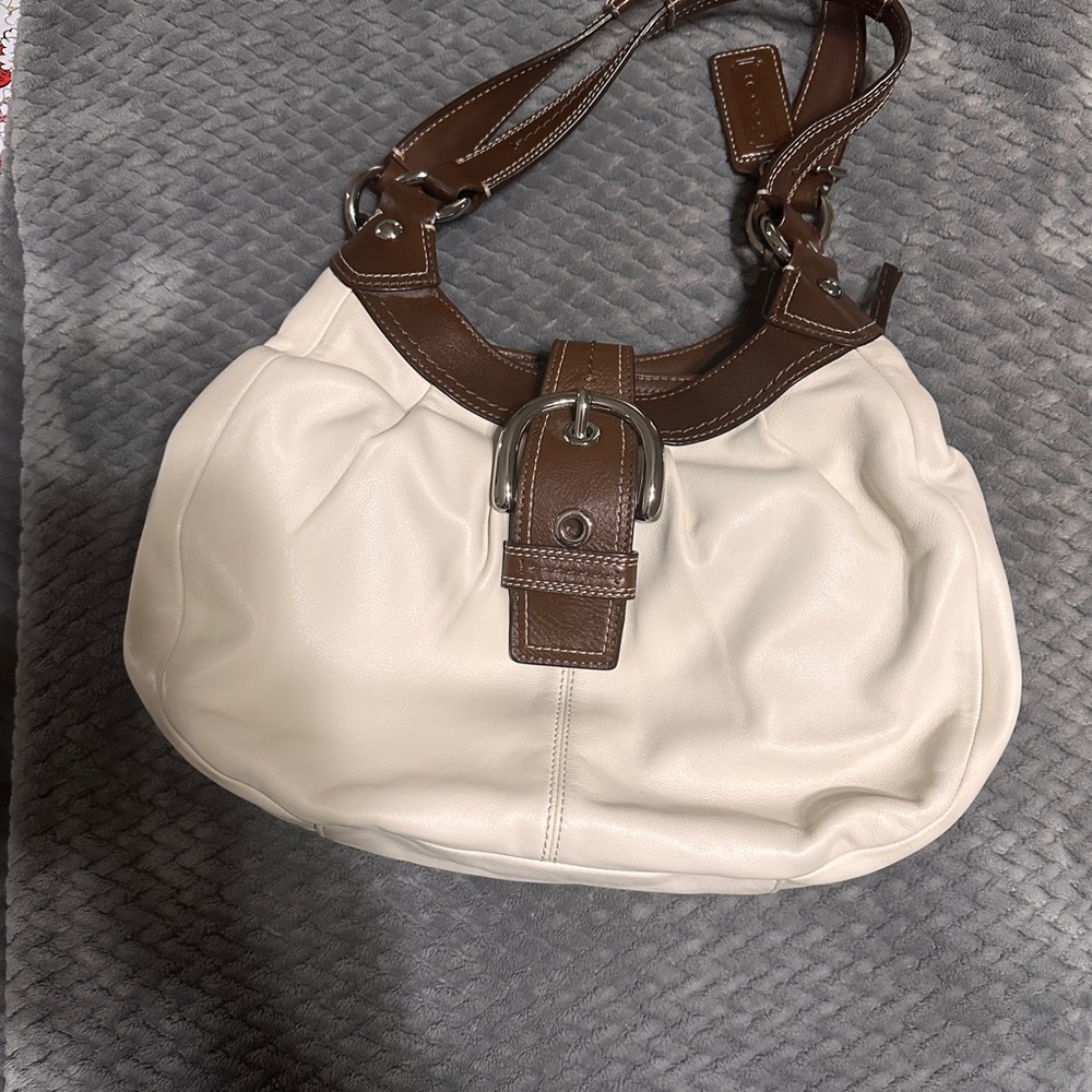 Elegant Cream and Brown Leather Shoulder Bag